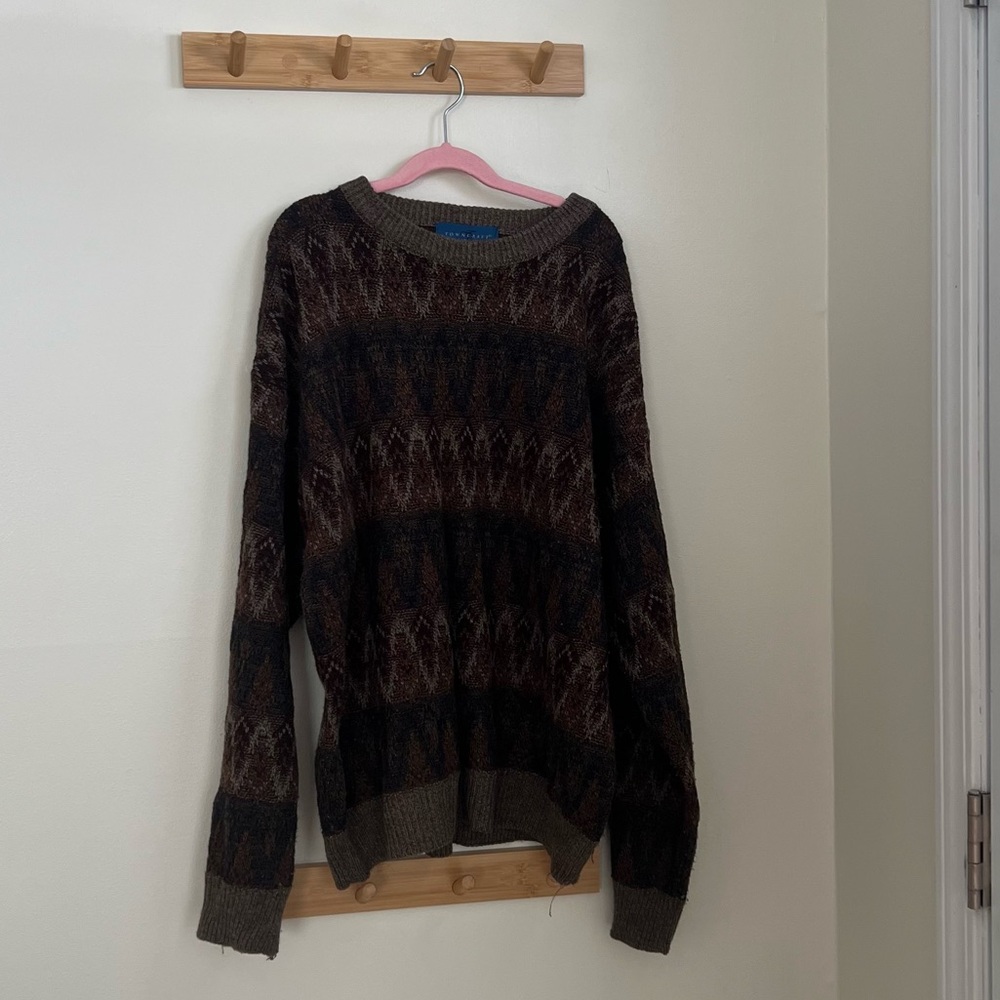 Towncraft vintage 80s Men's Dark Brown Patterned Crewneck Sweater no flaws